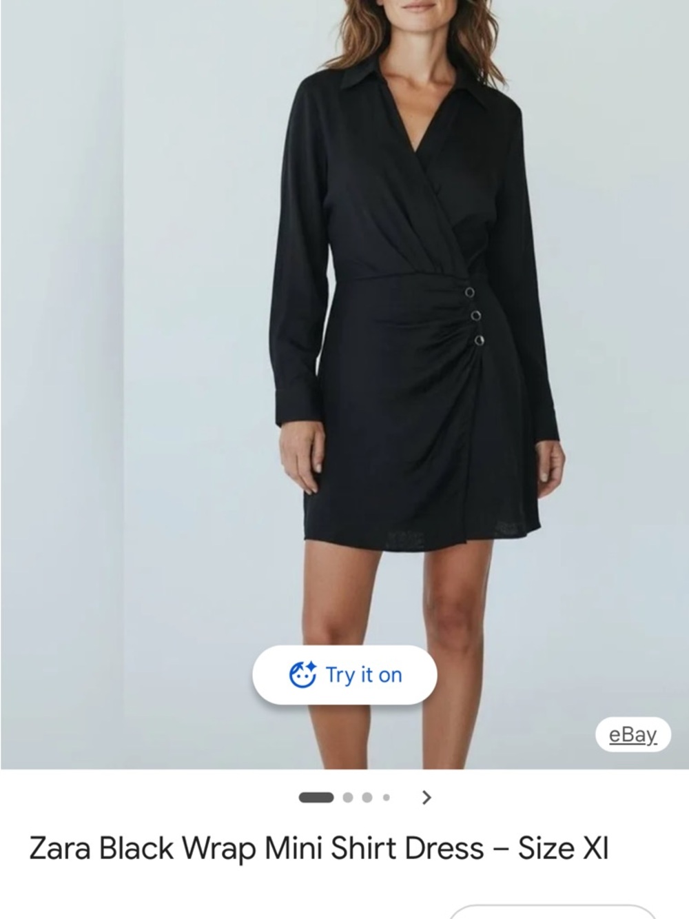 Zara Black Satin-Look Wrap Dress with Buttons